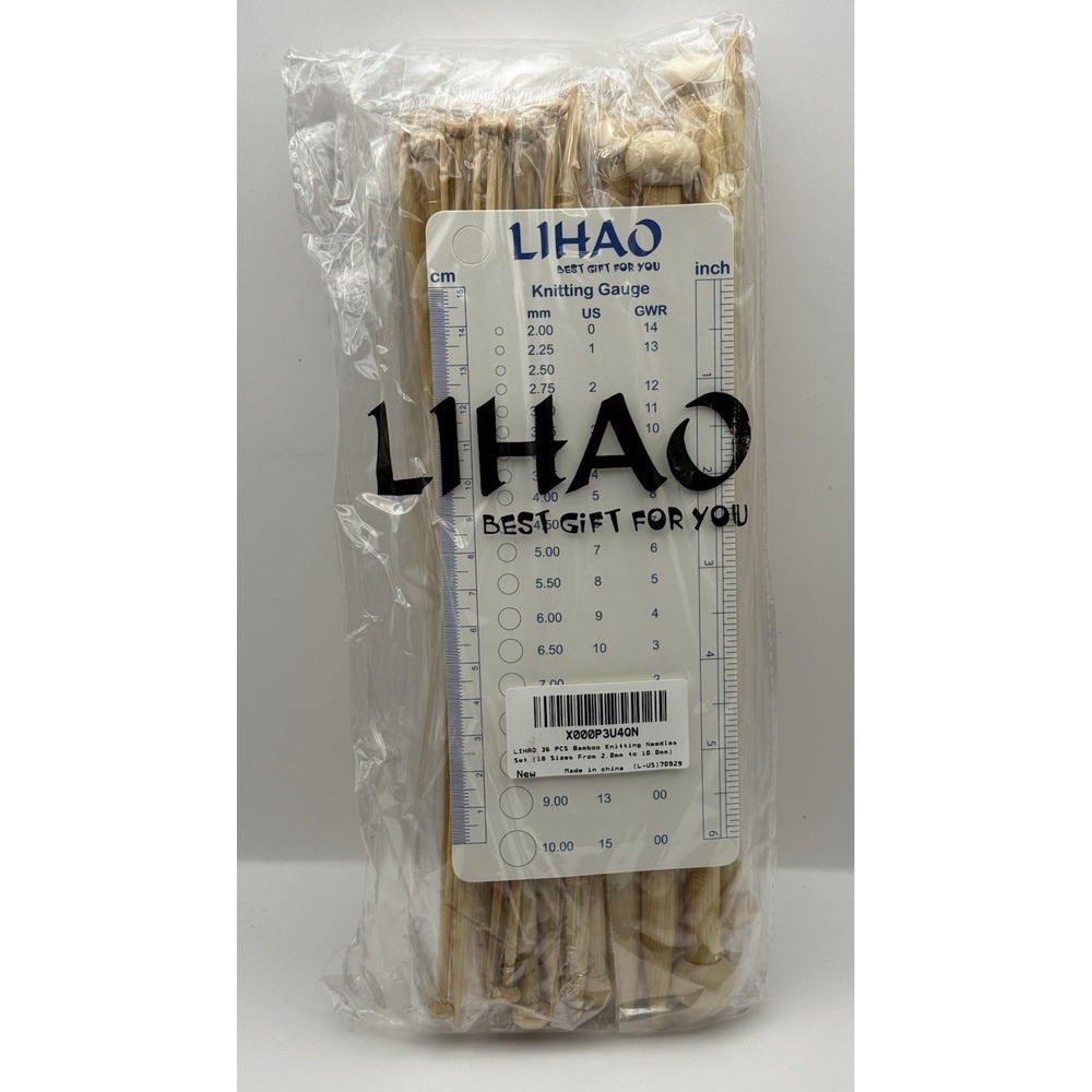 LIHAO 36 PCS Bamboo Knitting Needles Set (18 Sizes From 2.0mm to 10.0mm)